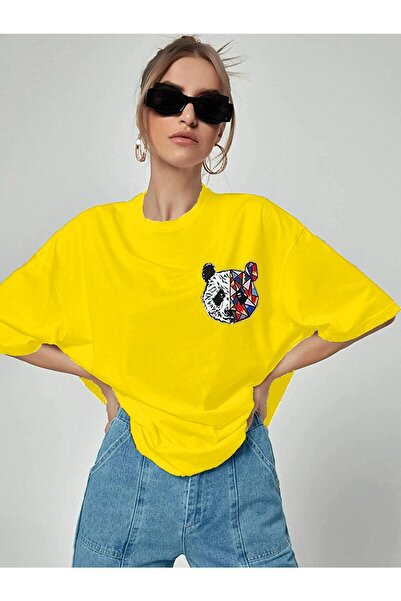 MEİLİFENG Tricou de damă cu imprimeu panda oversize negru