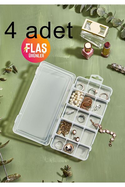 HOMİNG Clear Mini Jewelry Box - 4 Pcs, 15 Compartments Organizer