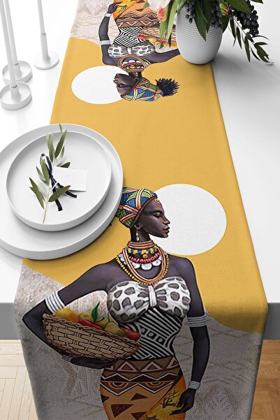 uygun dekor Meyve Sepetli Siyahi Kadın Desenli Leke Tutmaz Kumaş Salon Mutfak...