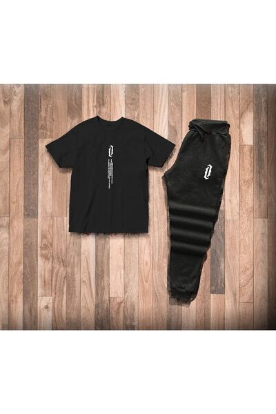 MEİLİFENG Set de tricou și pantaloni de trening pentru bărbați, negru, cu imp...