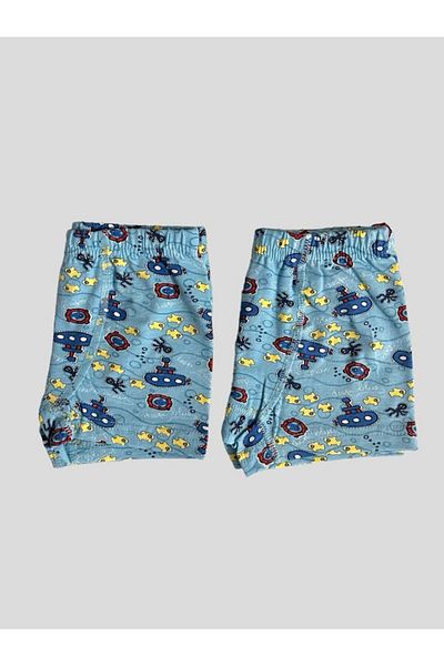 elmas kids Boxeri din bumbac pentru băiat, albastru, cu model de pește, din 2 piese