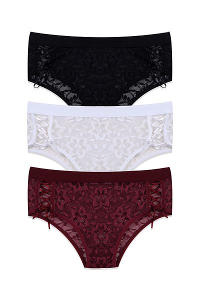 koza iç giyim Valentine's Day Themed Women's 3-Piece Lace Side Low-Cut Panties