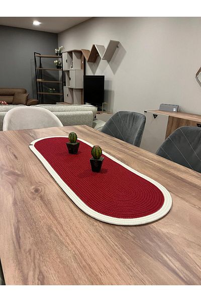 Türkmen Ev Tekstil American Service Jute and Wicker Runner - Supla Table and Coffee Table Cover Decor Presentation