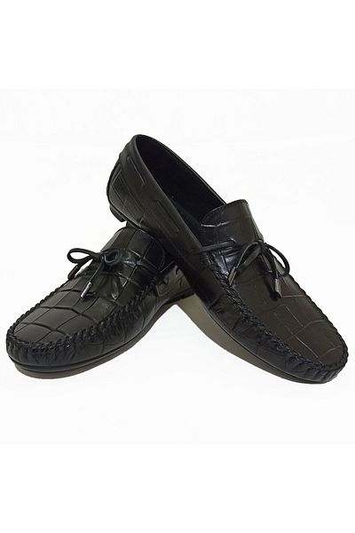 Generic Men's Black Bow Detailed - Genuine Leather Inside and Outside Rubber Sole Loafer Shoe -EMNON6SH