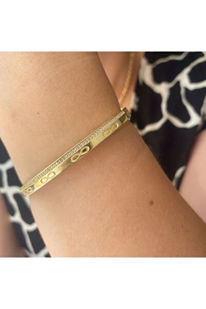 simurg jewellery Gümüş Taşlı Sonsuzluk Desenli Kelepçe Bilezik