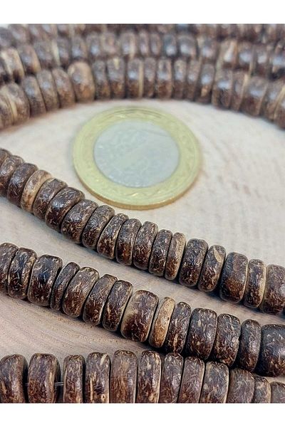 Yasamtohumu Coajă de nucă de cocos - Brățară din lemn tăiată cu jumătate de șaibă Dimensiune 8,5*3 mm (are 18 cm lungime)