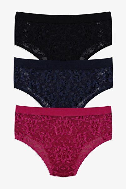 koza iç giyim New Year's Themed Women's 3-Piece Lace Side Low-Cut Panties