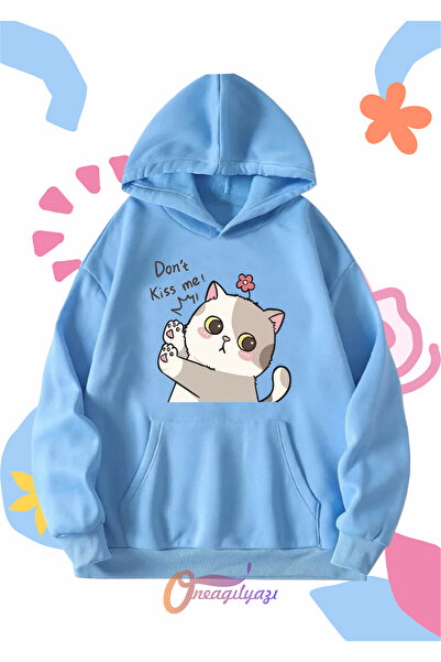 oneagılyazı Unisex dečija majica - Ne ljubite me mačka print, Oversize kroj d...