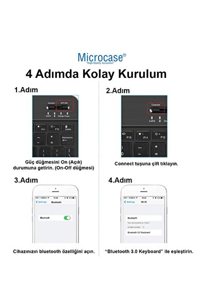 Microcase Xiaomi Redmi Pad Pro 12 Tablet Uyumlu Tablet Çanta+Türkçe Bluetooth Klavye +Mouse+ Stand-AL4384 Mavi