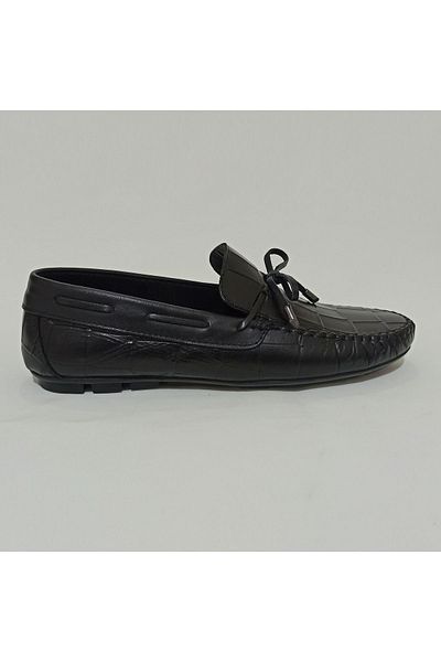 Generic Men's Black Bow Detailed - Genuine Leather Inside and Outside Rubber Sole Loafer Shoe -EMNON6SH