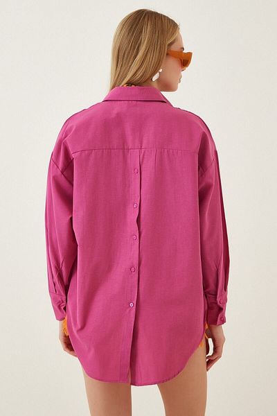 laughs Γυναικείο φούξια κουμπιά στην πλάτη Oversize Loose πουκάμισο Gm6000