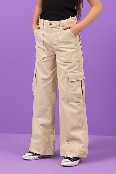 DMB BOYS & GIRLS Gabardine Girl's Trousers with High Waist and Cargo Pockets