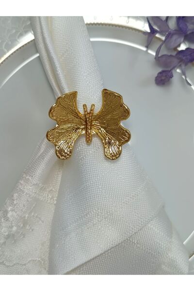 Aksesuar 6'lı Altın Kaplama Kelebek Halka Peçete yüzüğü