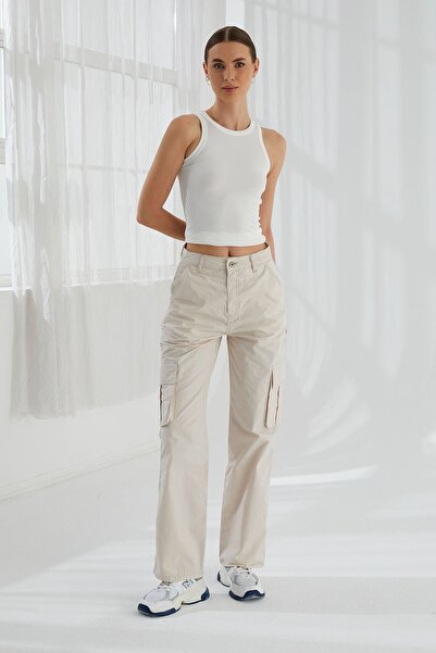 ModaPlaza Pantaloni de parașută cu buzunar cargo pentru femei 5016