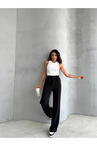 RAFINERY High Waist Women's Palazzo Trousers - Pleated and Pocket, Model 69903 2401