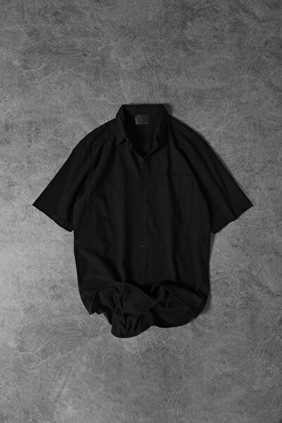 Slatra Black Linen Oversize Shirt - Men's, Short Sleeve