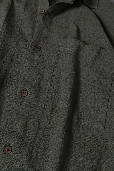 Slatra Khaki Linen Oversize Shirt - Men's, Short Sleeve