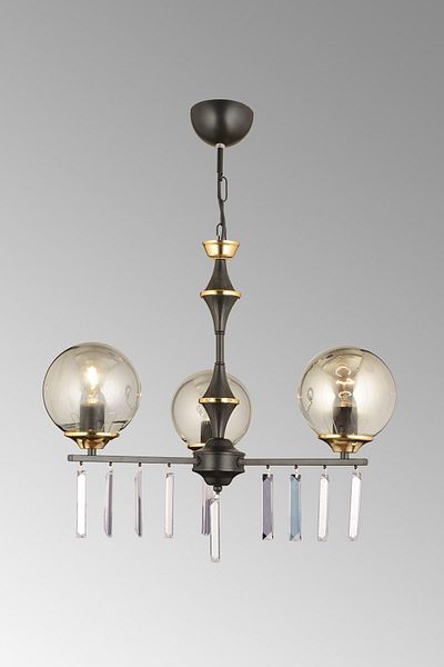 SONSUZ AYDINLATMA&AVİZE Mevlana Black 3-Piece Smoked Glass Luxury Upward Facing Crystal Stone Chandelier