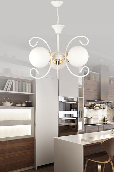 SONSUZ AYDINLATMA&AVİZE Violet White 3-Piece Modern Luxury Chandelier with White Globe Glass