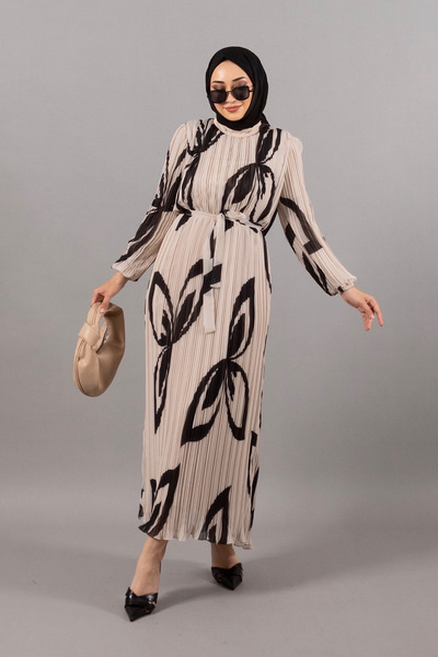 Stilife Lara Piliseli Şifon Elbise Siyah