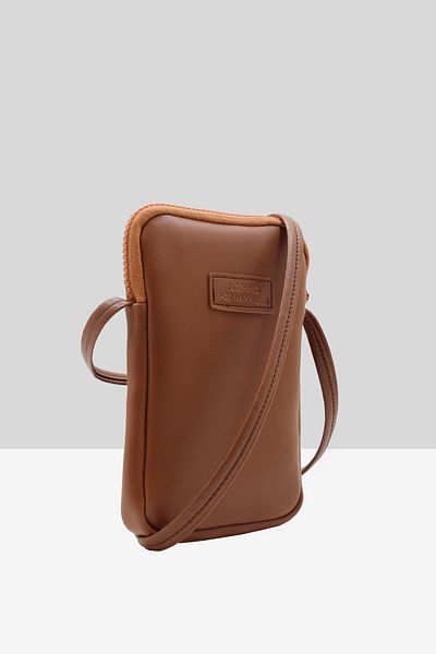 NOTHING Women's Tan Leather Mini Phone Holder Cross Shoulder Bag