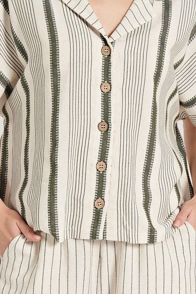 Feyza Set pantaloni scurți cu mânecă scurtă, verde in, cu nasturi în față C0T3N0O5