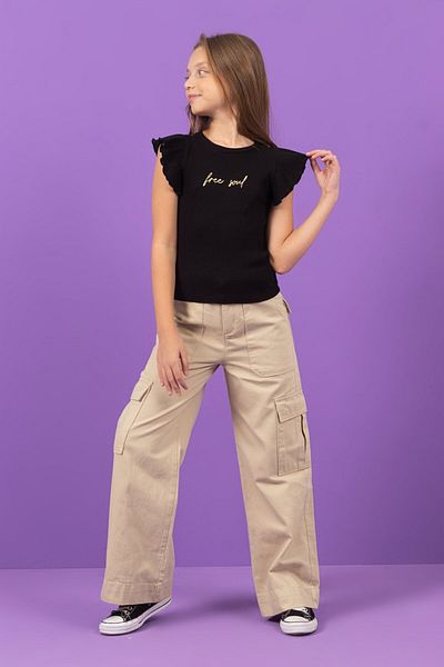 DMB BOYS & GIRLS Gabardine Girl's Trousers with High Waist and Cargo Pockets