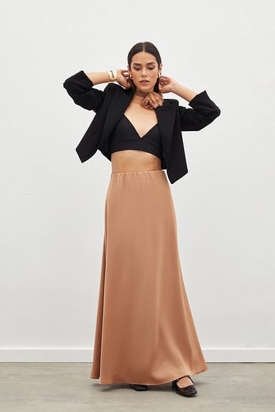 Sateen Fusta lungă din satin CAMEL