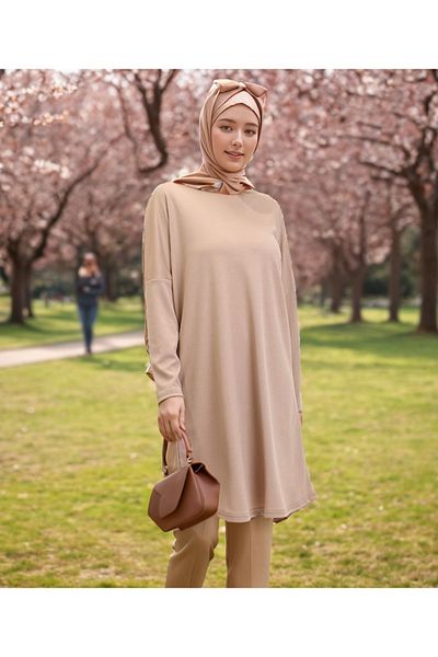 RESPİRO Brown Flowing Comfortable Cut Seasonal Tunic - Bat Sleeve