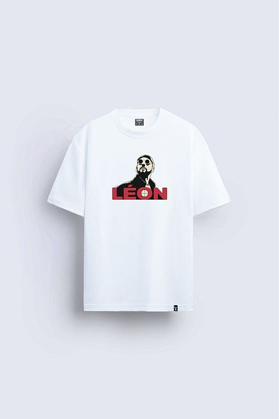 Darkia Tricou alb cu imprimeu Leon - Relaxed Fit, Tricou cu decolteu