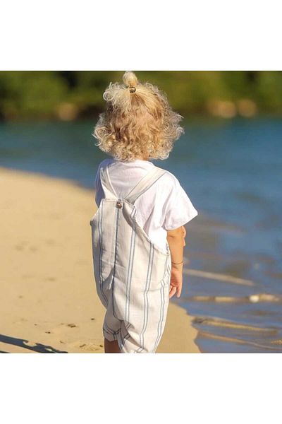 BEBEĞİME ÇORAP Boy's Linen Salopet - Striped Shorts Jumpsuit