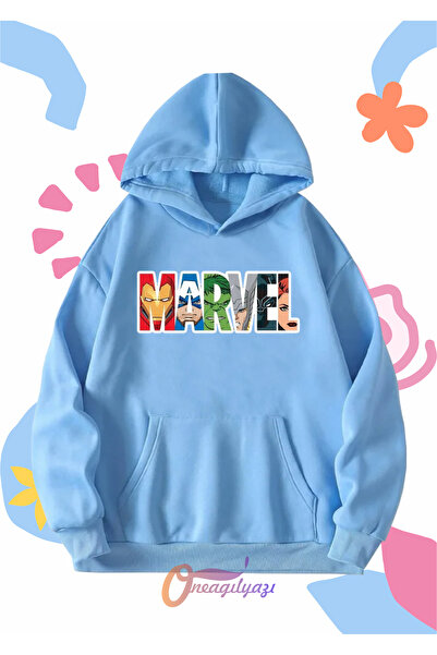 oneagılyazı Детска унисекс суитшърт с качулка и принт на Marvel - цветен
