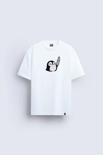 Darkia Tricou alb cu imprimeu Pinguin Relaxed Fit - Tricou cu decolteu