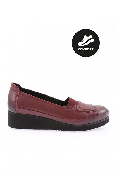 DGN Pantofi Confort pentru damă cu talpă groasă din piele naturală roșu claret 21953217