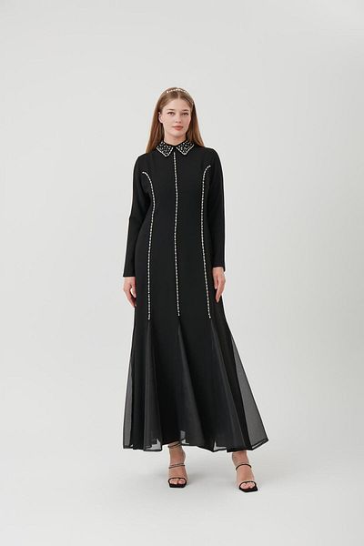 FİSTANBUL Stone Detailed Emeral Evening Dress