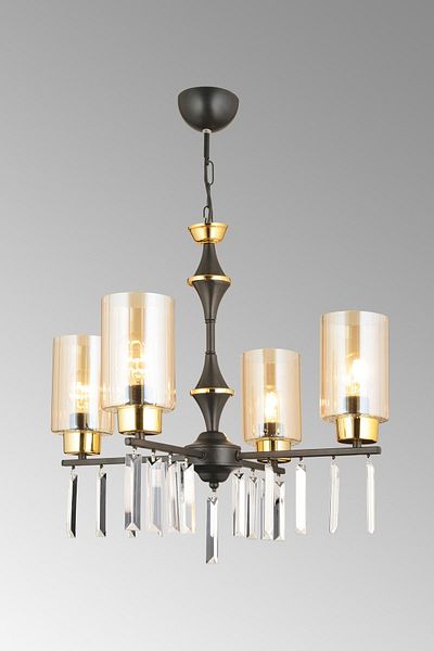 SONSUZ AYDINLATMA&AVİZE Mevlana 4-Piece Black Cylinder Glass Luxury Upward Facing Crystal Stone Chandelier