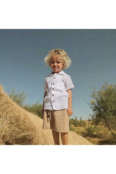 BEBEĞİME ÇORAP Boy's Shirt and Shorts Set - Cotton Muslin Summer