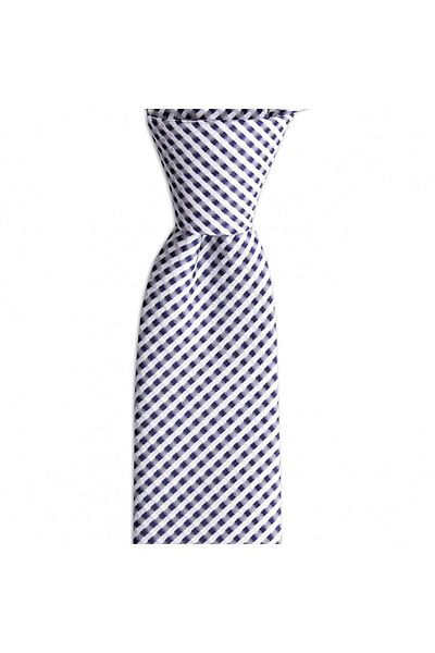 1001 Kravat Navy Blue and White Patterned 7 cm Wide Silk Tie