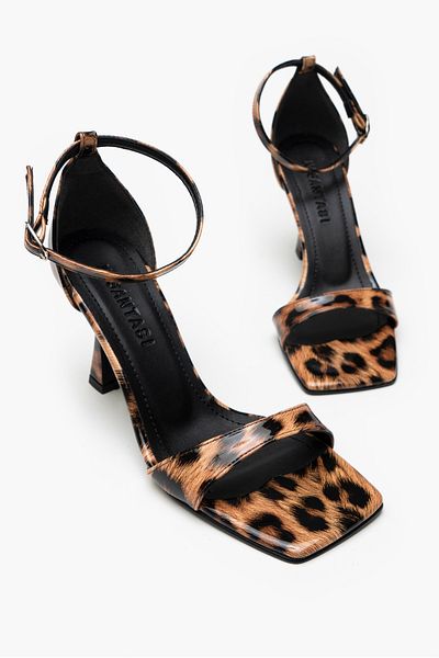 NİŞANTAŞI SHOES Trenton Gelb Schwarz Gemusterte Knöchelriemen Damen Schuhe mit dünnen Absätzen