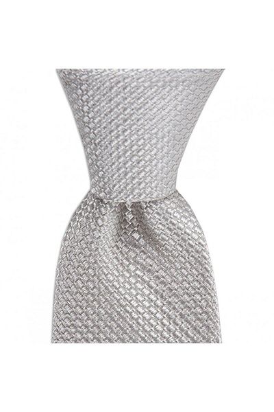 1001 Kravat Men's Light Gray Patterned 8 cm Wide Silk Tie