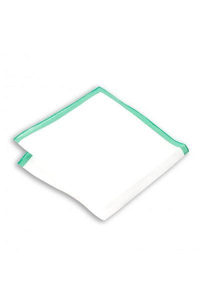 1001 Kravat Linen Pocket Handkerchief with Green Edge Stripes 33 x 33 cm Sizes