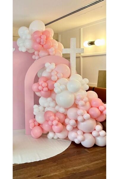 Çemrek Süs Parti Doğal ve Soft Pembe Beyaz Balon Zinciri Seti 100'lü