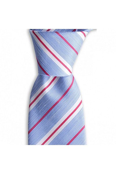 1001 Kravat Blue Striped 8 cm Wide Silk Linen Blended Tie