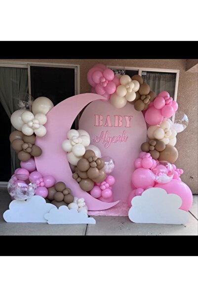 Çemrek Süs Parti مجموعة بالونات سكر بينك كراميل بني رمل البحر مكونة من 100 قطعة