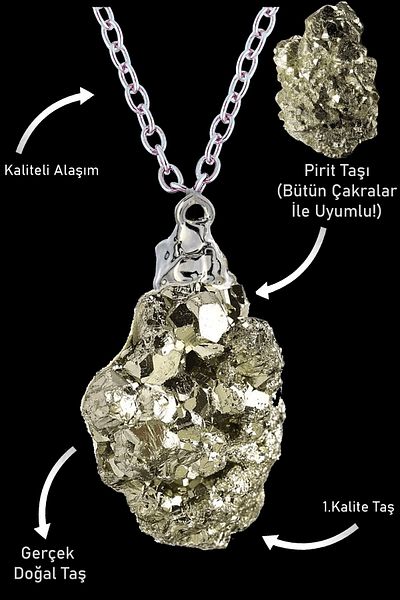 Tesbih Atölyesi Certified Raw Necklace with Real Pyrite Stone