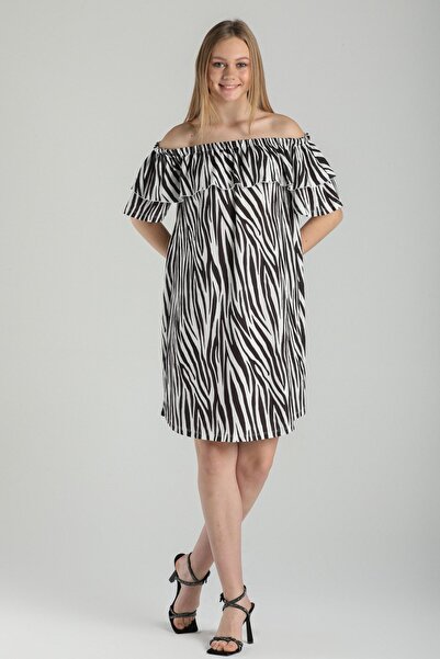 Kallisto فستان بياقة مادونا بنمط الحمار الوحشي