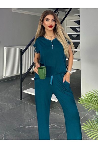 MİMİ Luxury Wear Set pijamale de damă din bumbac - guler cu nasturi