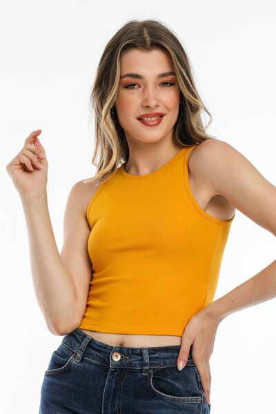 Kallisto Yellow Halter Neck Zero Sleeve Blouse