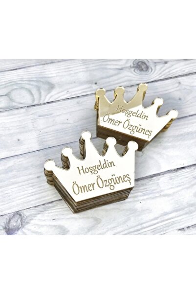Genel Markalar Lazer Kesim Pleksi Kral Tacı Isimlik Yapışkanlı Hoşgeldin Bebek Doğum Günü (25 Adet)
