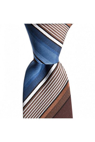 1001 Kravat Brown Striped 7.5 cm Wide Silk Tie